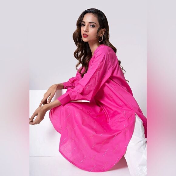 KHAADI PAKISTANI DESIGNER WEAR 2 PIECE KURTA DRESS AND PANTS - Picture 2 of 4